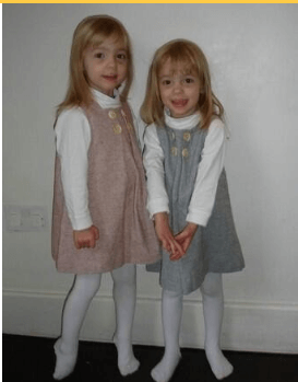 Lucy with her identical twin sister Nina Watson